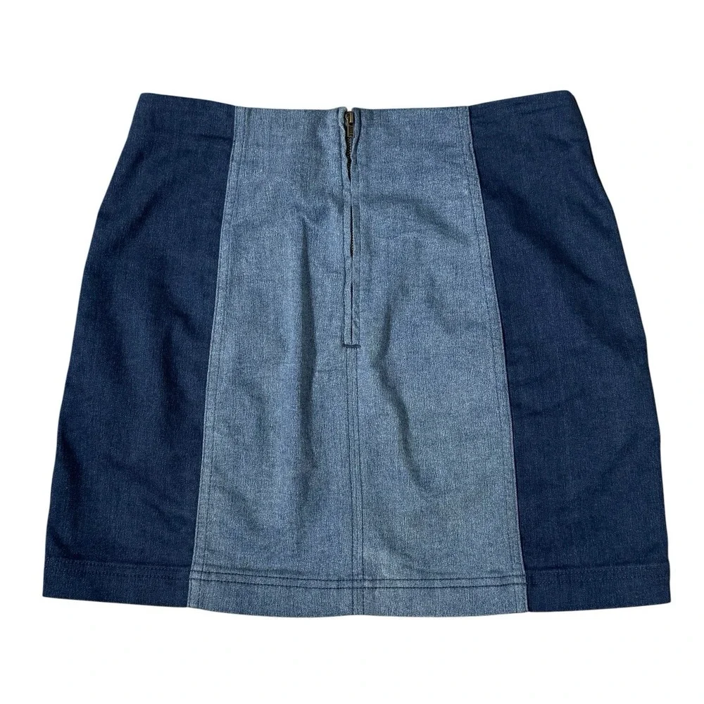 Free People Denim A-Line Mini Skirt Size 12 Two Tone Patchwork Blue Stretch Y2K